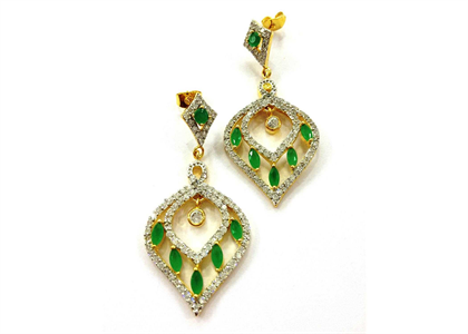 Gold Plated CZ Studded Long Dangle Earring